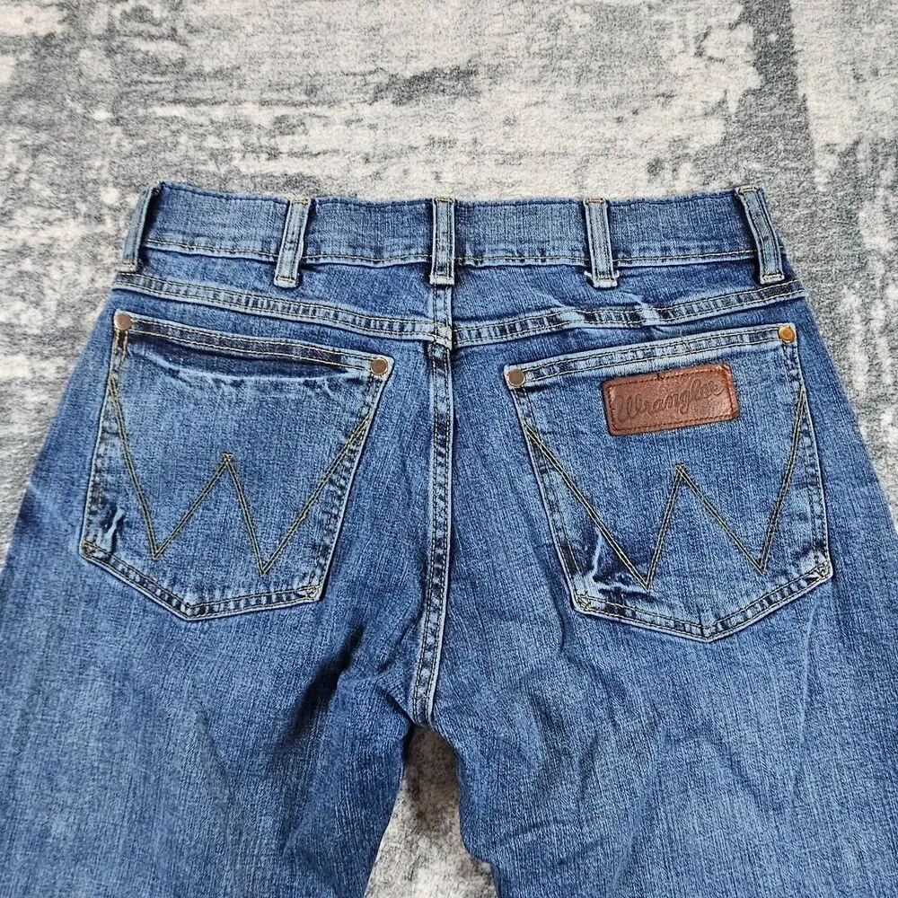 Wrangler Jeans Men 29x30 Blue Retro Bootcut Western Denim Pants Slim Cowboy